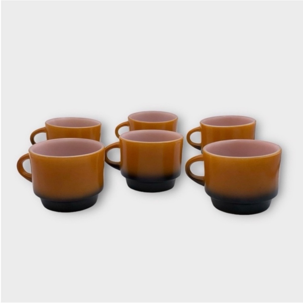 Vintage 60s Fire King Orange and Black Ombré Milk
Glass Stackable Mugs set of 6 - Picture 6 of 15